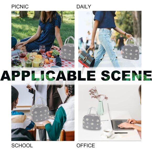 Sonuimy Insulated Lunch Bag for Women & Men, Leakproof Tote with Daisy Print - Picture 6 of 6